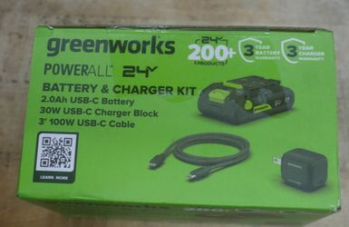 Greenworks K2S2BUA 24V Battery & Charger Kit 2.0Ah Battery Charger & Cable NEW . f(contact info removed)1.