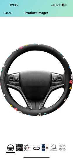 Finex Silicone 3D Molded Design - Minnie Mouse Auto Car Steering Wheel Cover - Black - Universal Fit
