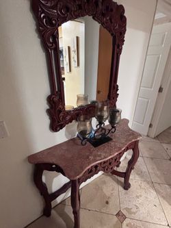 Ornate Entryway Console Table & Matching Mirror