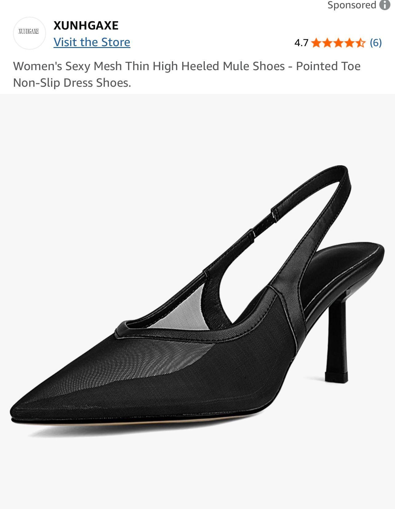 Sexy Mesh Black Heels – Pointed Toe, Non-Slip, Size 6