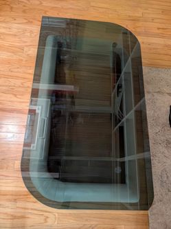 Large Glass Top Table With Leather Bottom