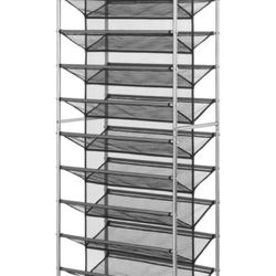 Mainstays Metal Rolling Shoe Rack, 10-Tiers, 60 Shoe Pair Capacity, Space Saving Shoe Storage, Durable, Silver