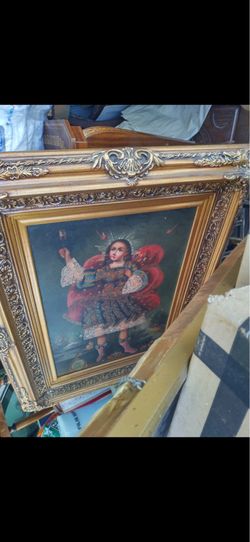 Peruvian Cusco School Religious Painting in Ornate Gold Frame – 20" x 14"