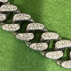 Vintage Men’s 20 Inch Neck Chain Silver Color Studded With Crystals