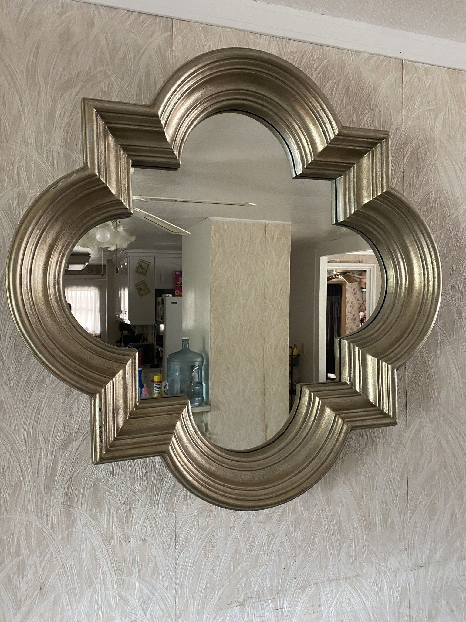 Antique Silver Quartrefoil Wall Mirror 