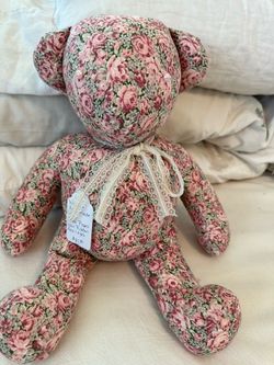 Vintage handmade pink rose country teddy bear