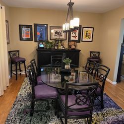 Elinor MCGuire  NP12 Eliptical Dining Table With  4 Chairs 2 Arm Chairs  2 Bar Stools 1 Desk Chair
