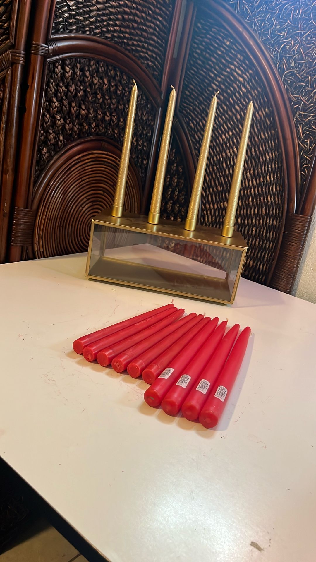 Gold Candle holder with  10 Extra Red candles 