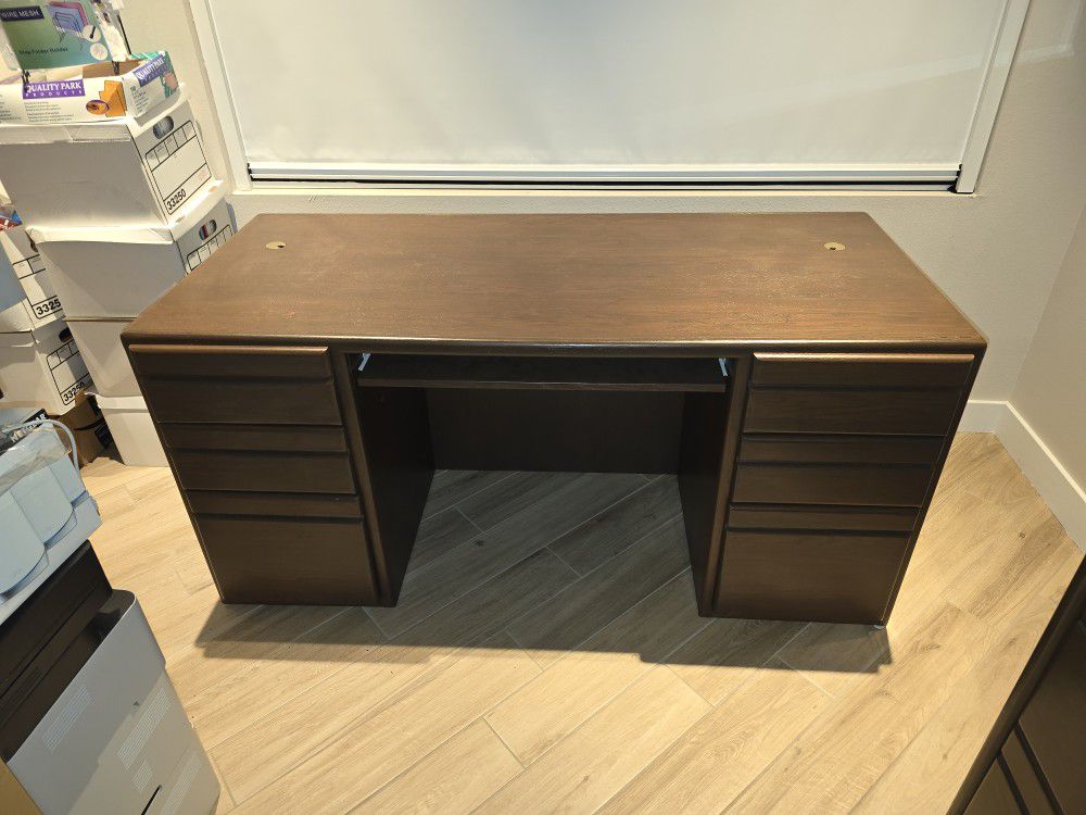 Solid Oak Executive Office Desk For Sale