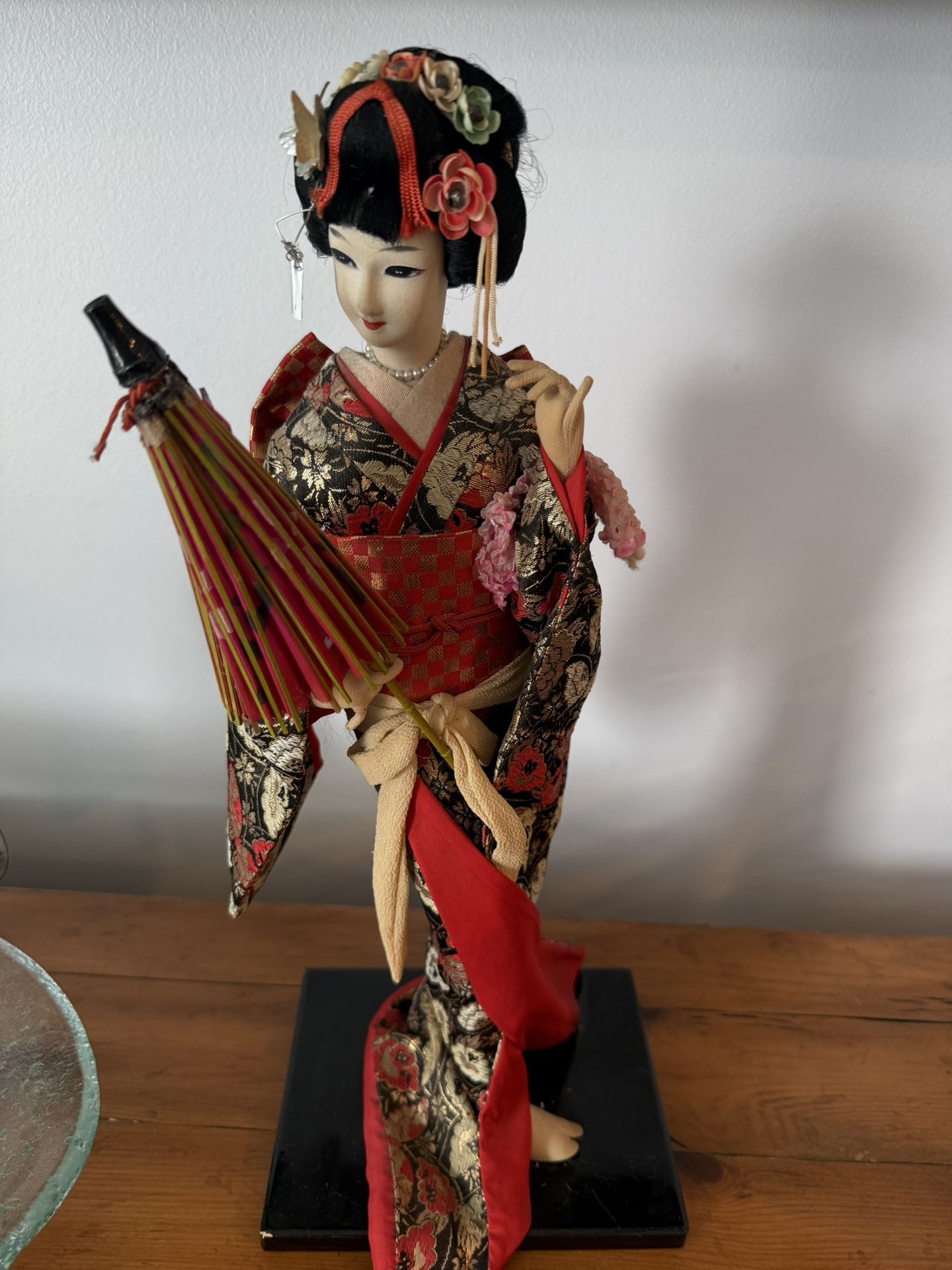 Collectible Japanese Geisha Doll (Red & Black Kimono, 1990s)