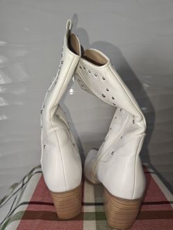 $5 White Studded Faux Leather Cowboy Boots