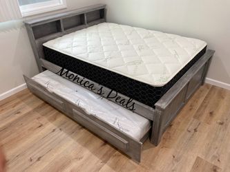 Queen Solid Wood Bed With Twin Trundle And Both Mattresses $840
