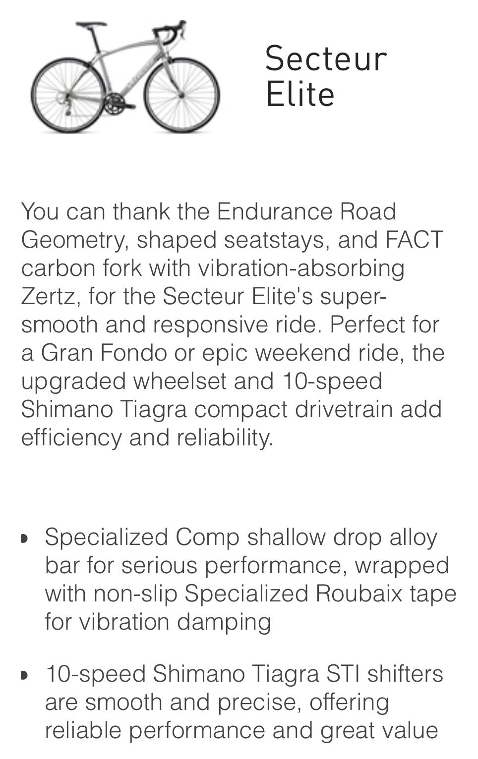Specialized secteur size chart sale