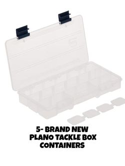 5- BRAND NEW PLANO TACKLE BOX CONTAINERS 