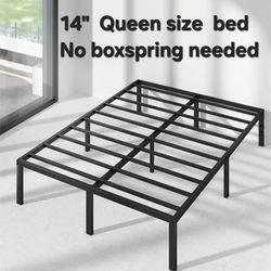 Queen bed frame 14" metal, Steel Slat Support, No Box Spring Needed.