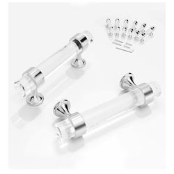 6 Pack 3 Inch Clear Glass Cabinet Pulls and Knobs