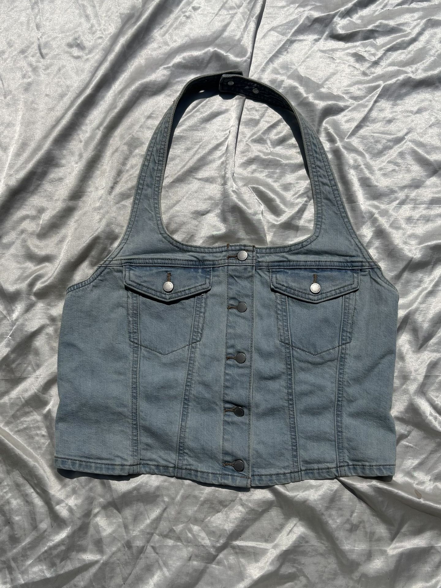  Vintage Threads Backless Denim Light-wash Halter Corset Top