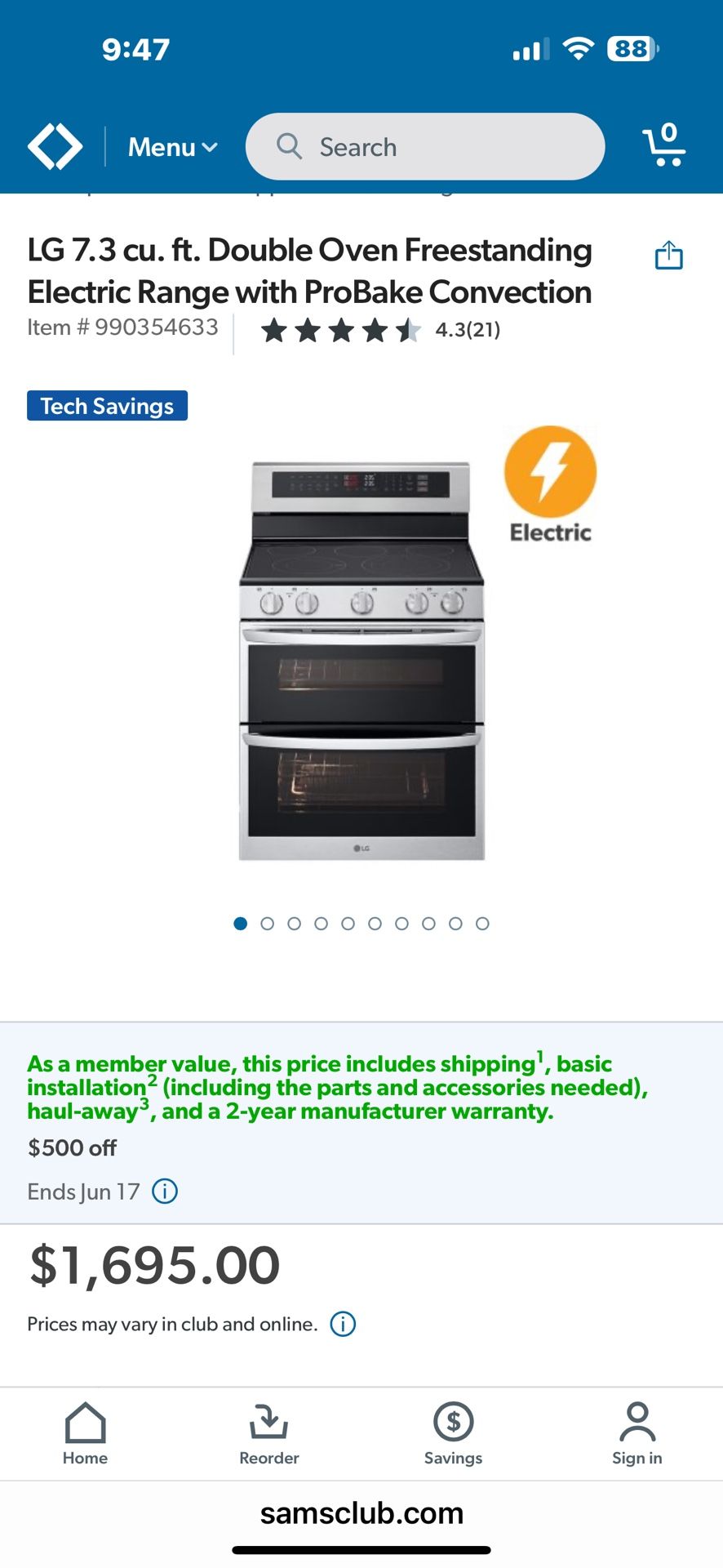 NEW IN BOX 30” ELECTRIC DOUBLE OVEN RANGE 7.3 cu ft CONVECTION