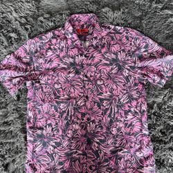 HUGO BOSS Floral Button-Up Shirt Pink/Black – Men’s Medium – Slim Fit