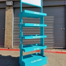 6FT Wood Turquoise Display Showcase Tiered Shelf Stand Storage Cubby Box