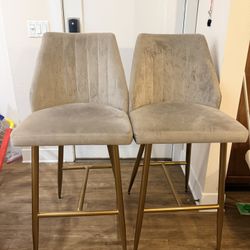 Gray Velvet High Bar Stools 