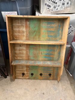 West Elm Rustic Wood Wall Shelf with Hooks