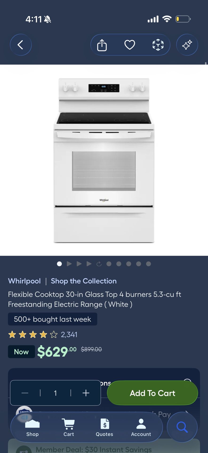 New! Whirlpool 4 Burner Glass Electric Top Range/Stove