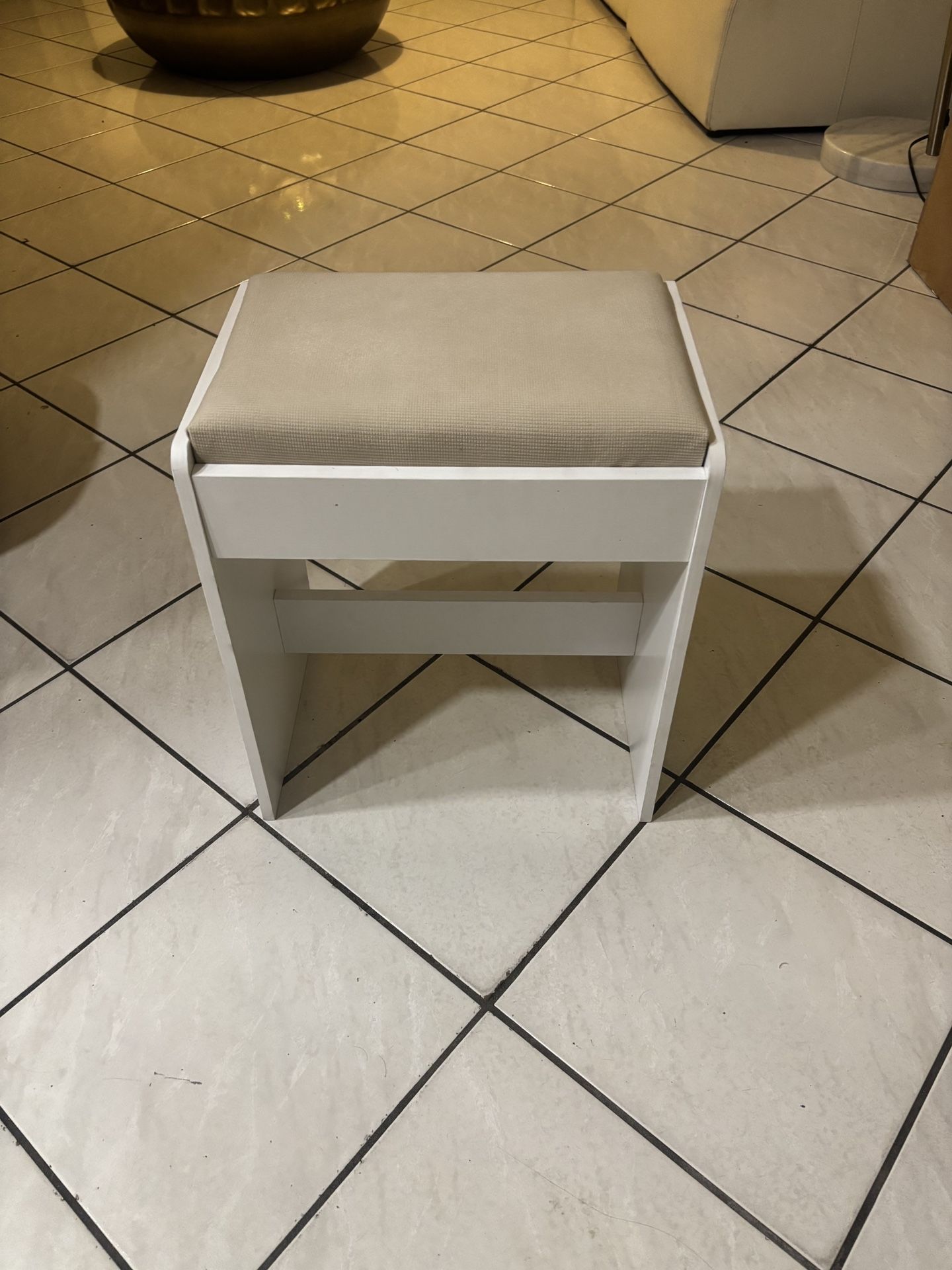 White And Tan Vanity Stool
