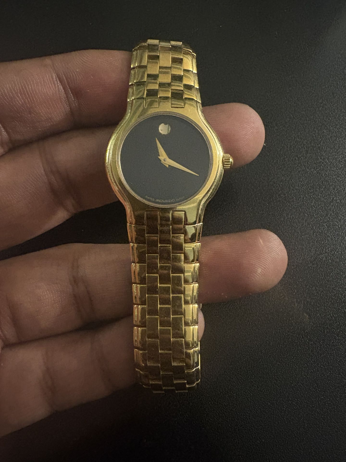 Movado 87 E4 1852 Ladies Watch Gold Plated Case & Band Black Face (WCP032978)