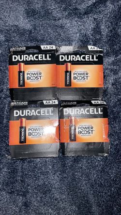 4 PACKS OF NEW IN BOX DURACELL AA BATTERIES,24 PER BOX.