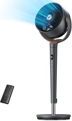 DREO Fan for Bedroom, 120° Oscillating Standing Fans, Quiet Floor Fan with DC Motor, 100ft Pedestal Fans for Room, 9 Speeds, 4 modes, 20dB, 120° Manua