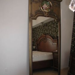 Antique Oversized 8 ft French 19th Century Oil Painted Carved Trumeau Mirror