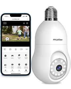 LaView 4MP Bulb Security Camera 2.4GHz,360° 2K Security Cameras Wireless Outdoor Indoor Full Color Day and Night, Motion Detection, Audible Alarm, Eas
