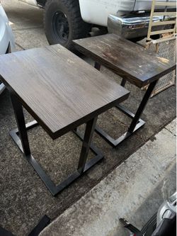 Modern Black Metal & Wood End Tables – Set of 2