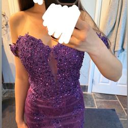 Purple lace prom dress