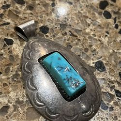 Large silver turquoise pendant vintage