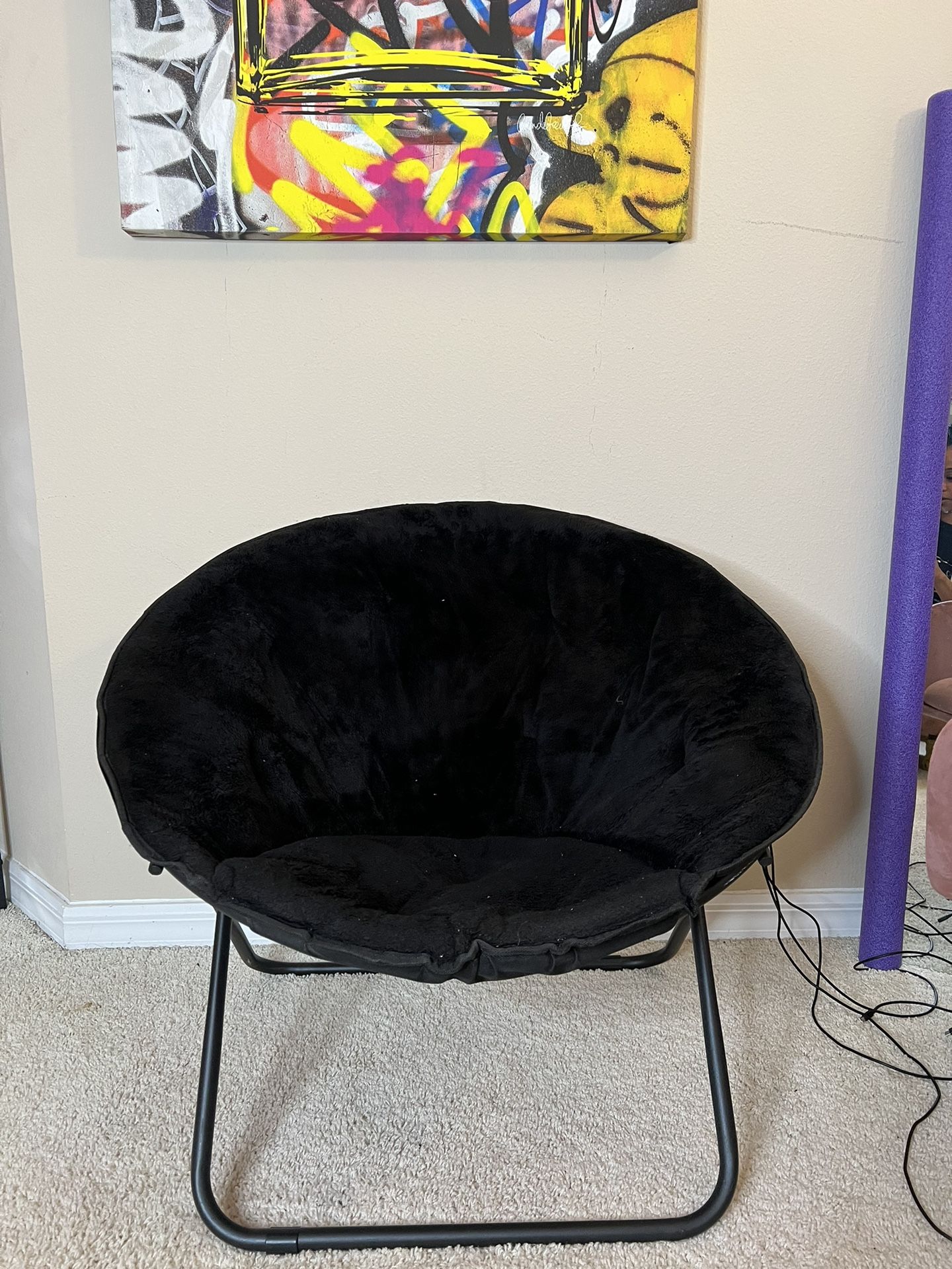Black Faux Fur Saucer Chair