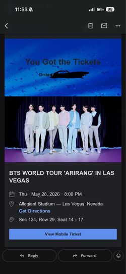 BTS Arirang World Tour May 28th Las Vegas tickets