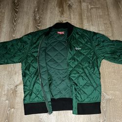 Supreme Sequin Patch Quilted Bomber Jacket Pine Green- Size Medium