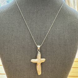 Pearl Cross Necklace Sterling Silver Necklace