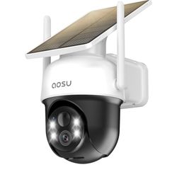 AOSU Solar Camera Security Outdoor - 100% Wire-Free Security Cameras Wireless Outdoor for Home Surveillance with Fixed Solar Panel, 360° Panoramic Vie
