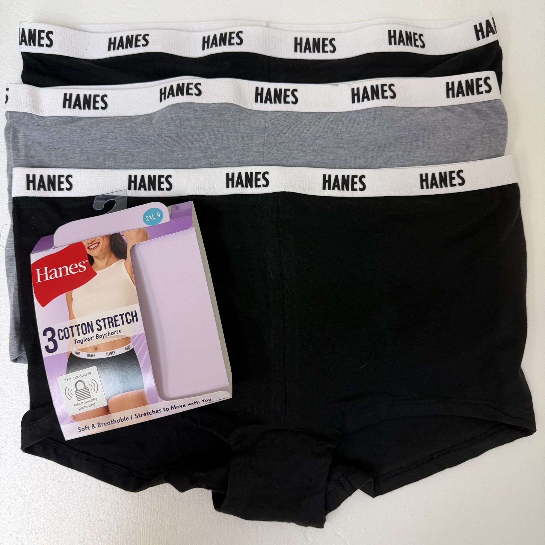 Hanes women’s cotton stretch boyshorts, 3pcs, 2XL only, new