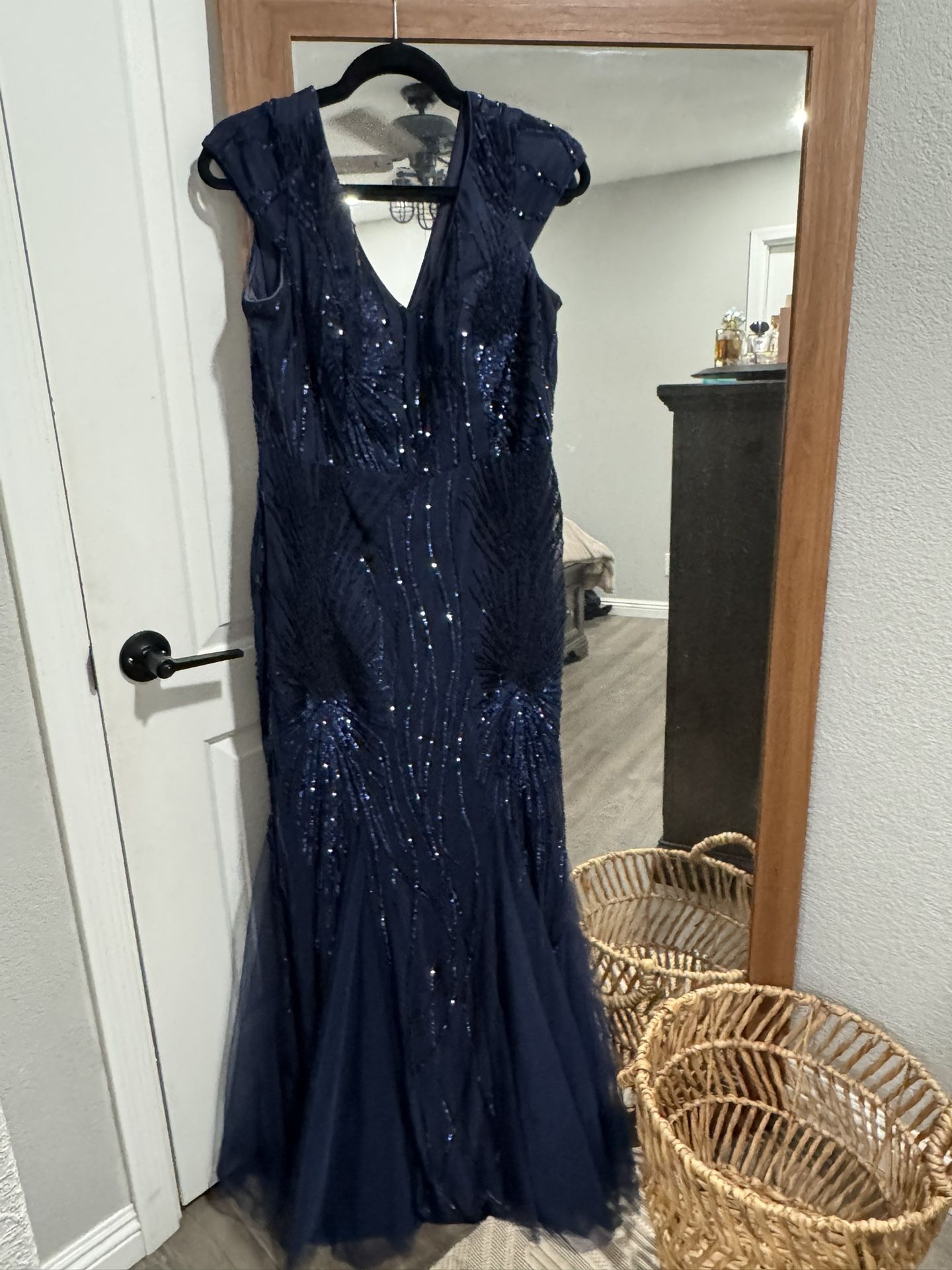 Elegant Navy Blue Sequin Gown
