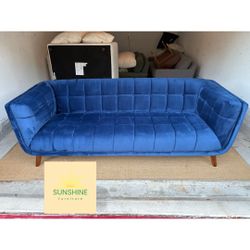 Blue Velvet Tufted Sofa 
