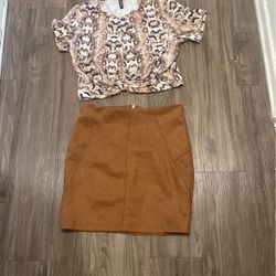 Fashion Nova Skirt And Snake Blouse 