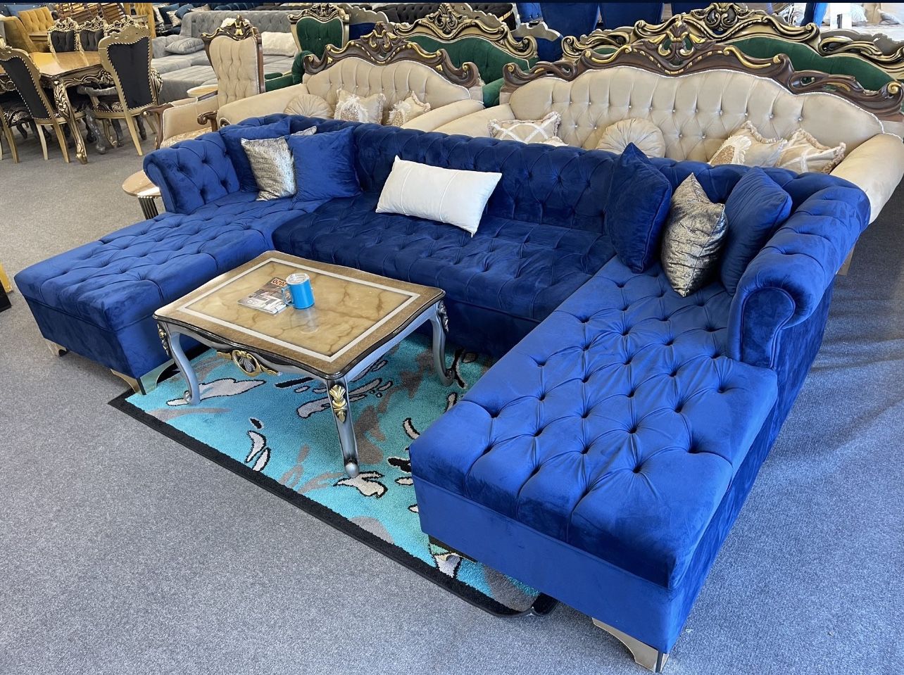 Lauren Velvet Double Chaise Sectional  Free Delivery