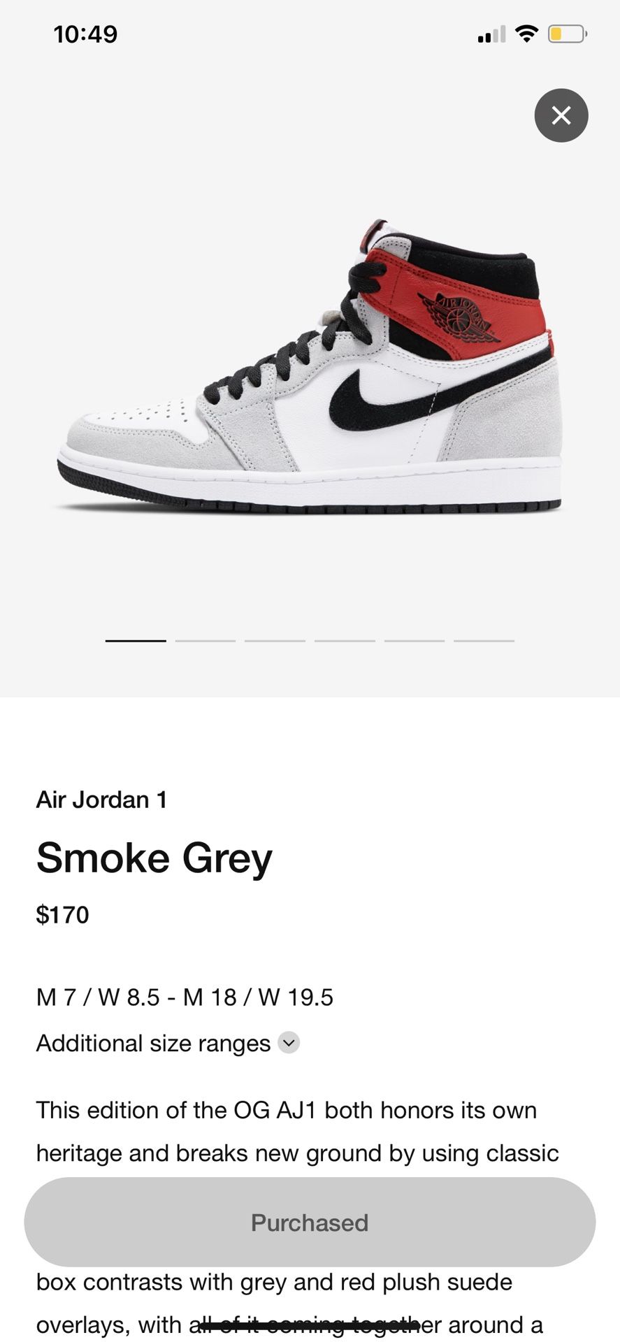 JORDAN 1 SMOKE GREY