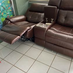 Two  Recliners Sofa, Pure leather . Beautiful   Color. Brown And Maroon. 