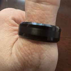Custom Engraved Simple Beveled Edge Black Titanium Wedding Band