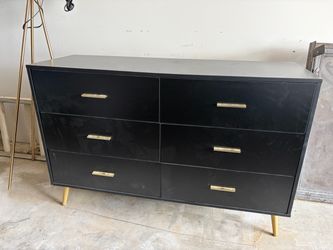 Black 6-Drawer Dresser with Gold Hardware